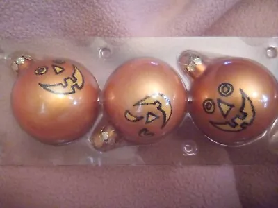 Halloween Dept 56 Blown Glass Ornaments Vintage Jack O Lantern Set Of 3 • $9.99