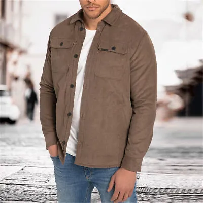 Mens Cargo Jacket Coat Loose Casual Long Sleeve Tops Retro Button Work Jackets • $41.20