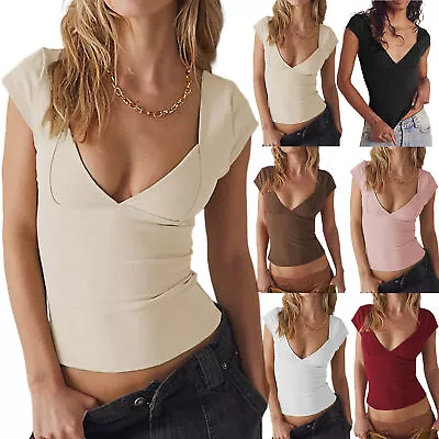 £2.39 • Buy Sexy Vest Summer Crop Top Women Camis Y2K Stretchy Halter V Neck Sleeveless Tank