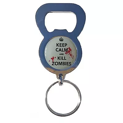 Keep Calm And Kill Zombies Beer Drink Bottle Cap Opener Chrome Keyring • £3.65
