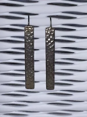 Sterling Silver Hammered Earrings Rectangular Shaped • $19.99