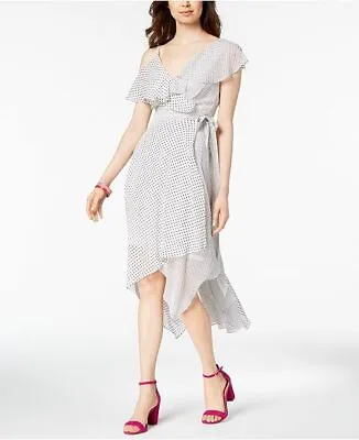 $189 Sangria Womens White Black Polka Dot Cold Shoulder Midi Wrap Dress Size 14 • $15.98