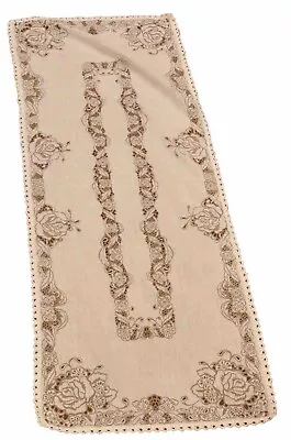 Table Runner Dresser Scarf Brown Cream Floral Lace Edge Unbranded Vintage 39x15 • $12.95