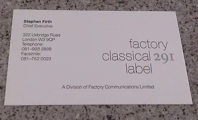 Factory Records Factory Classical FAC 291 Business Card For Factory Classical • £10
