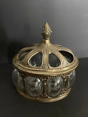 $65 • Buy Vintage Buble Glass Caged Hand Blown Baroque Brass Domed Apothecary Jar