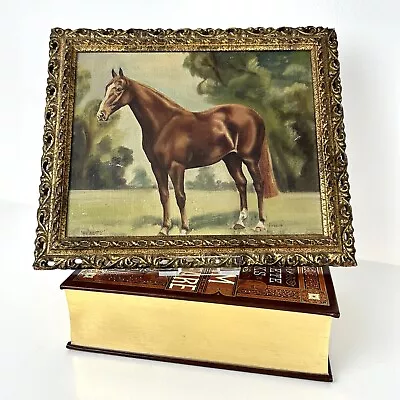 Horse Painting Oil On Board Signed Vintage 70s Equine Art Framed Gold Gilt Frame • £149.99