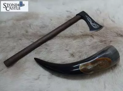 £48 • Buy Dragon Blade Viking Axe With Free Matching Drinking Horn - Great Decorative Set
