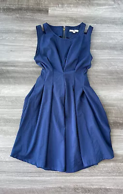 Ya Los Angeles Blue Pleated Dress Size M Fit And Flare Zip Tie Back • $24.53