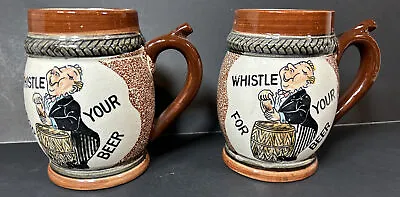 2 Vintage Barrel Shaped Brown Mugs Whistle For Your Beer Mug • $19.95