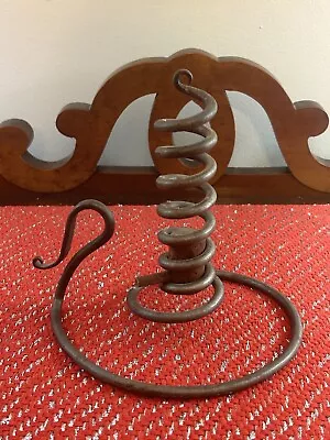 Vintage Iron Wood Candle Courting Candlestick Holder Spiral Adjustable Primitive • $11.99