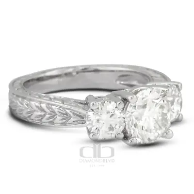 1.43 CT G/SI1 Round Natural Diamonds 14K Gold Vintage Style 3-Stone Ring • $1904.40