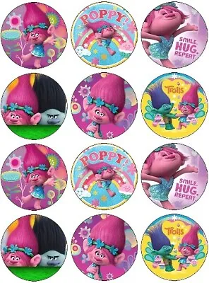 24 Trolls Fairy Cake Toppers Edible Party Decorations • £2.38