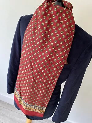 VINTAGE Mens 70's JAMMERS & LEUFGEN BURGUNDY PURE SILK PAISLEY LONG SCARF • £14.99