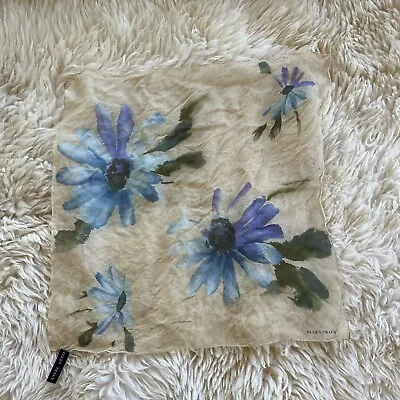 Womens Ellen Tracy 100% Silk Scarf 18” Square Floral Cream Blue • $7.95