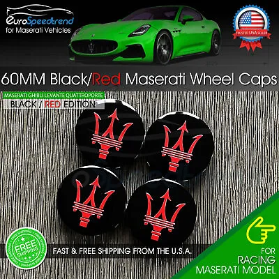 Maserati Black Red Wheel Center Cap 60mm Ghibli GTS Levante Quattroporte 4PCS OE • $37.94