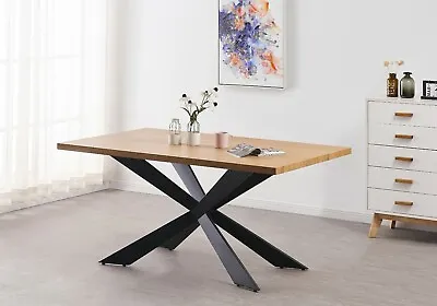 Modern Dining Table In White/ Oak Or Walnut | 4/6 Seater Wood Effect | Metal Leg • £399