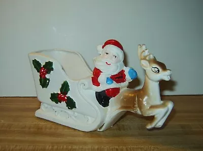 Vintage Porcelain Santa Claus Sleigh-Reindeer Planter/Figurine-Japan-1950's-60's • $25