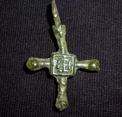 Medieval Viking CROSS - Bronze Amulet / Pendant - 8-10th Century AD    -1877 • £45