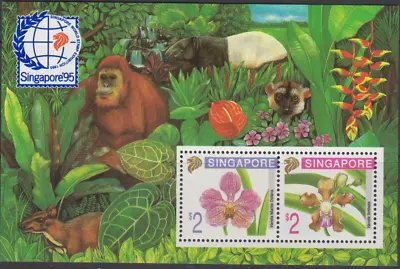 Singapore 1995 Orchids Flower/monkey Souvenir Sheet Mnh  Au034 • $3.99