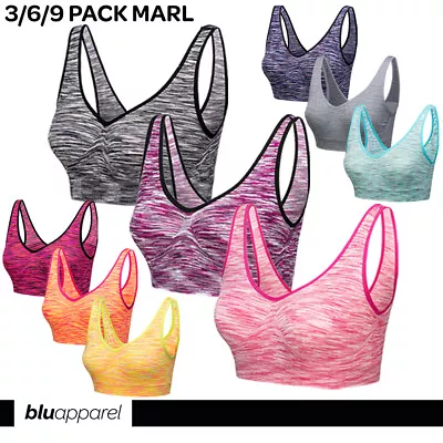 3 Pack Seamless Bras Comfort Marl Non Wired Sleep Bra Stretch Unpadded Crop Top • £28.99