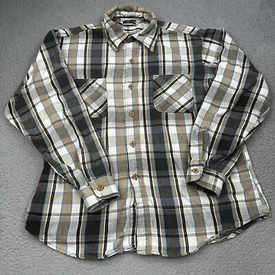 VINTAGE BIG MAC Shirt Mens Large Brown Plaid Flannel Chore Workwear USA Made • $30.99