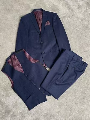 Next Slim Fit Wool Blend 3 Piece Suit - Jacket 38L Waistcoat 38R Trousers 32L • £20