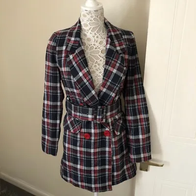 GDG Actuel Red / Blue Tartan Belt Up Blazer / Jacket -Size 10-12 . 70’s .Tagged • £22