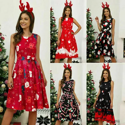 $5.99 • Buy Women Ladies Dress Christmas Summer Sleeveless Casual Fashion Xmas A Line Dress