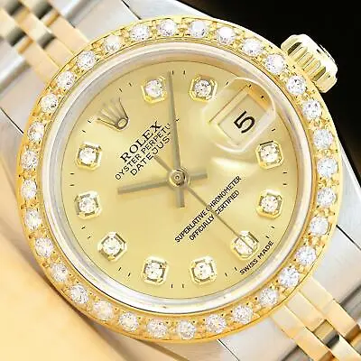 Rolex Ladies Datejust Champagne Diamond 18k Yellow Gold & Steel Watch 69173 • $8189.84