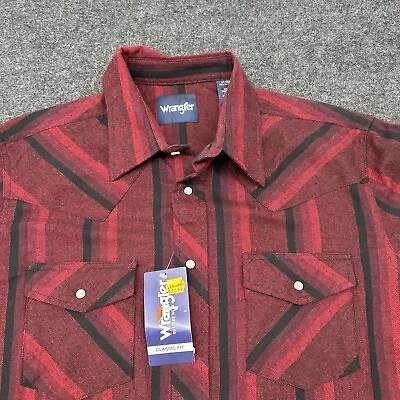 Wrangler Flannel Shirt Men LT Stripe Pearl Snap Western Work Wear • $19.78