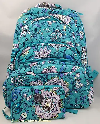 NWT Vera Bradley_Large Essential Backpack & RFID Turnlock Wallet Peacock Garden • $119.95