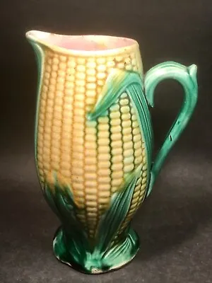 Antique Victorian Majolica Corn Pitcher Yellow Green • $450