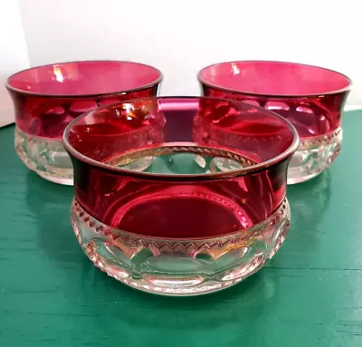 VTG Indiana Glass Kings Crown Ruby Red Flash Thumbprint Dessert Bowls 3- 4  • $26