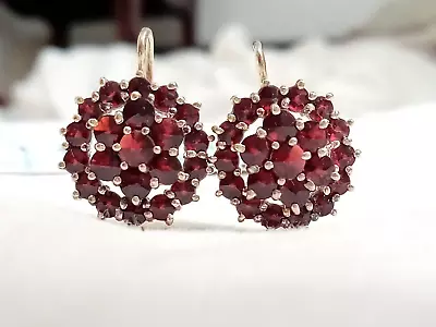 Vintage Earrings Gilt Silver 900 Test Natural Bohemian Garnet Women's Jewelry • $323