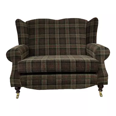 Wing Back Queen Anne Cottage Two Seat Sofa In Lana Green Tartan Fabric • £819