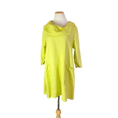 Match Point Size S Pale Yellow-Green Tunic Top Cowl Neck 3/4 Sleeves Linen • $26.99