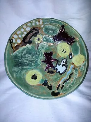 Hand Made Hand Painted Art Pottery Abstract Modern Design Glazed Display Plate • $49.99