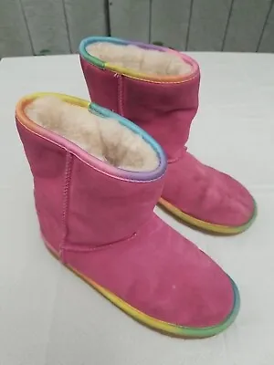 Womans Pink Rainbow Trim Ugg Boots Size 6 • $18
