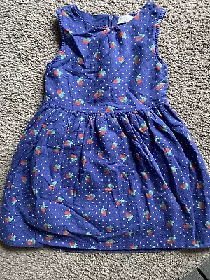 Mini Boden Linen Blend Strawberry Blue Polka Dot Fit & Flare Party Dress 5-6yrs • $15