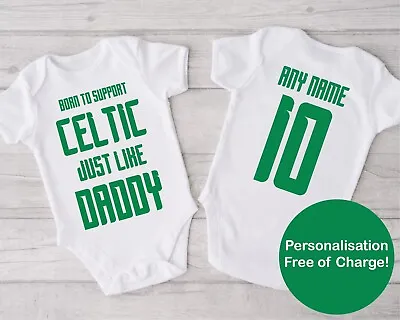 £9.95 • Buy Celtic Personalised Football Daddy Or Grandad Baby Grow Vest Top