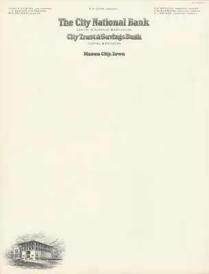 Frank Lloyd Wright Designed City National Bank 1920's Letterhead  Mason City Ia • $2.29