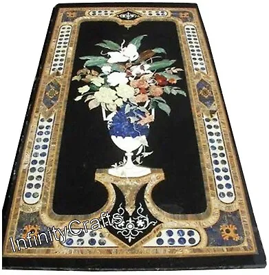 Rectangle Marble Dining Table Top Flower Pot Pattern Inlay Work Bar Center Table • $1589.50