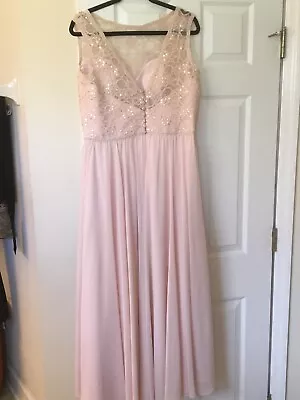 Morilee Madeline Gardner Bridal Long Light Pink Lace Sequin Evening Dress Sz 16 • $59.99