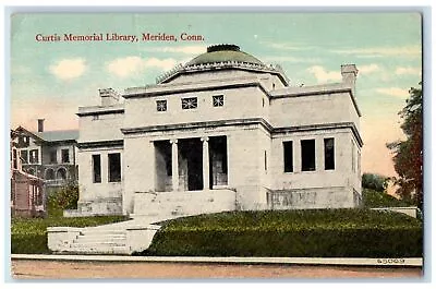 1914 Curtis Memorial Library Building Steps Entrance Dome Meriden CT Postcard • $9.72