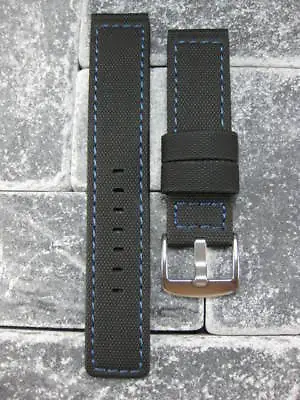 New 22mm PVC Composite Rubber Band Black Diver Watch Strap Maratac Fabric Blue • $28.35