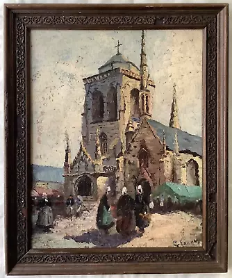 Antique Impressionism Mass Outing At The CHURCH Of LOCRONAN In BRITTANY Oil • $900