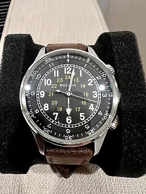Bulova A-15 Pilot Automatic Black Dial Brown Leather Men's Watch 96A245 • $300