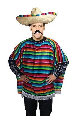 Adult Mens Unisex Mexican Spanish Poncho Fancy Dress Western Costume New • £14.99