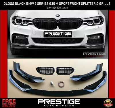 £144.99 • Buy Bmw 5 Series G30 G31 M Sport Front Splitter Lip Spoiler + Grills Gloss Black 