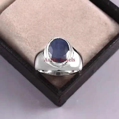 Heated Blue Sapphire Gemstone With 925 Sterling Silver Ring For Men's #118 • $83.22